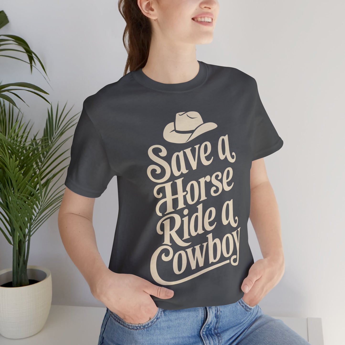 Save a Horse, Ride a Cowboy Unisex Jersey Tee | Western Apparel, Country Music Lover Gift, Casual T-Shirt, Rodeo Fashion, Birthday Gift