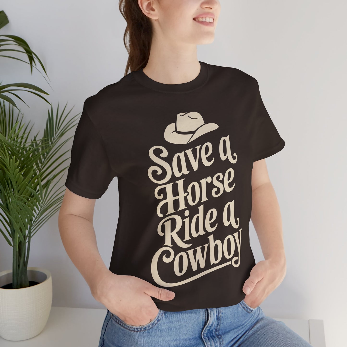 Save a Horse, Ride a Cowboy Unisex Jersey Tee | Western Apparel, Country Music Lover Gift, Casual T-Shirt, Rodeo Fashion, Birthday Gift