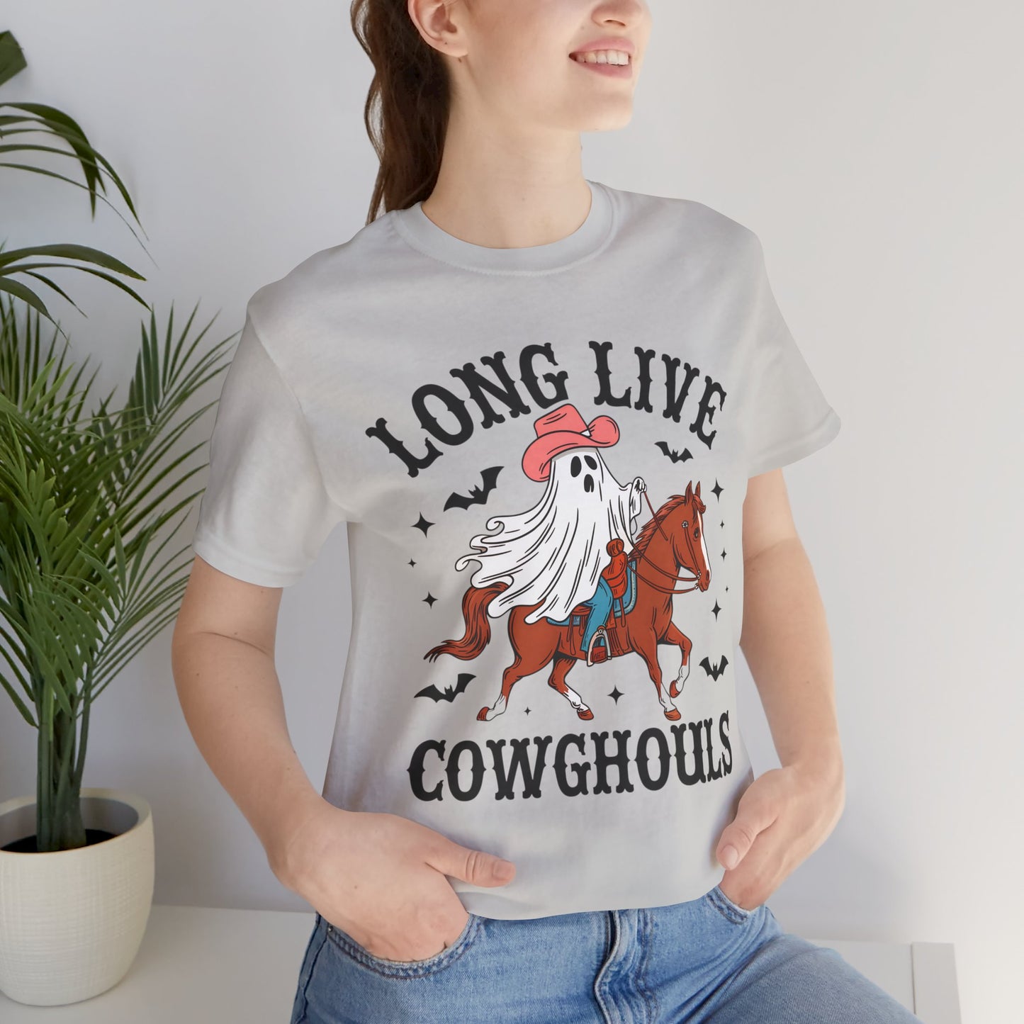 Ghost Cowboy Tee, Spooky Shirt, Halloween Apparel, Unisex Halloween Shirt, Funny Graphic Tee, Long Live Cowghouls