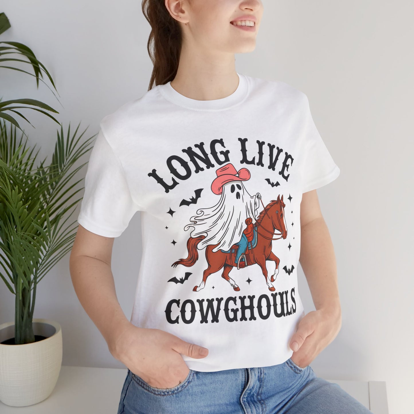 Ghost Cowboy Tee, Spooky Shirt, Halloween Apparel, Unisex Halloween Shirt, Funny Graphic Tee, Long Live Cowghouls