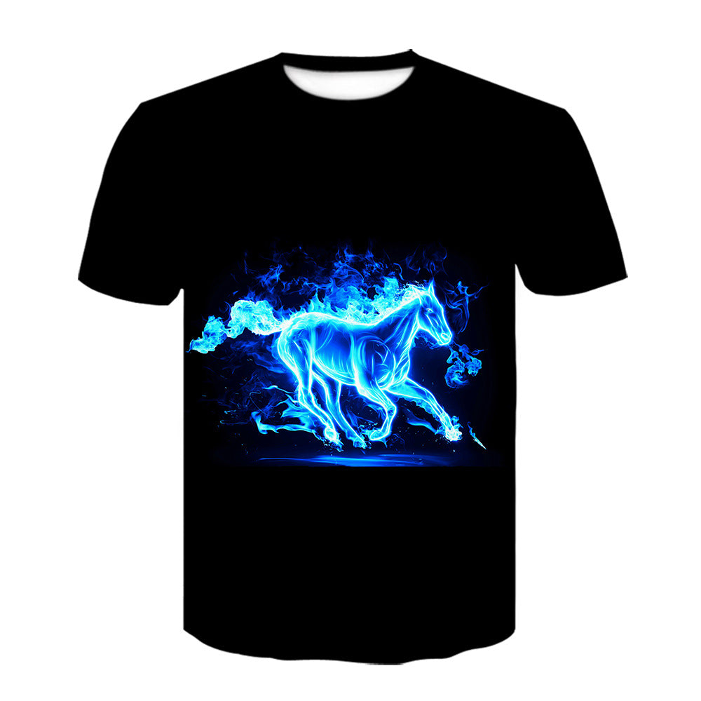 3d Digital Printing Youth Trend Horse Animal Round Neck Pullover T-shirt Short Sleeve