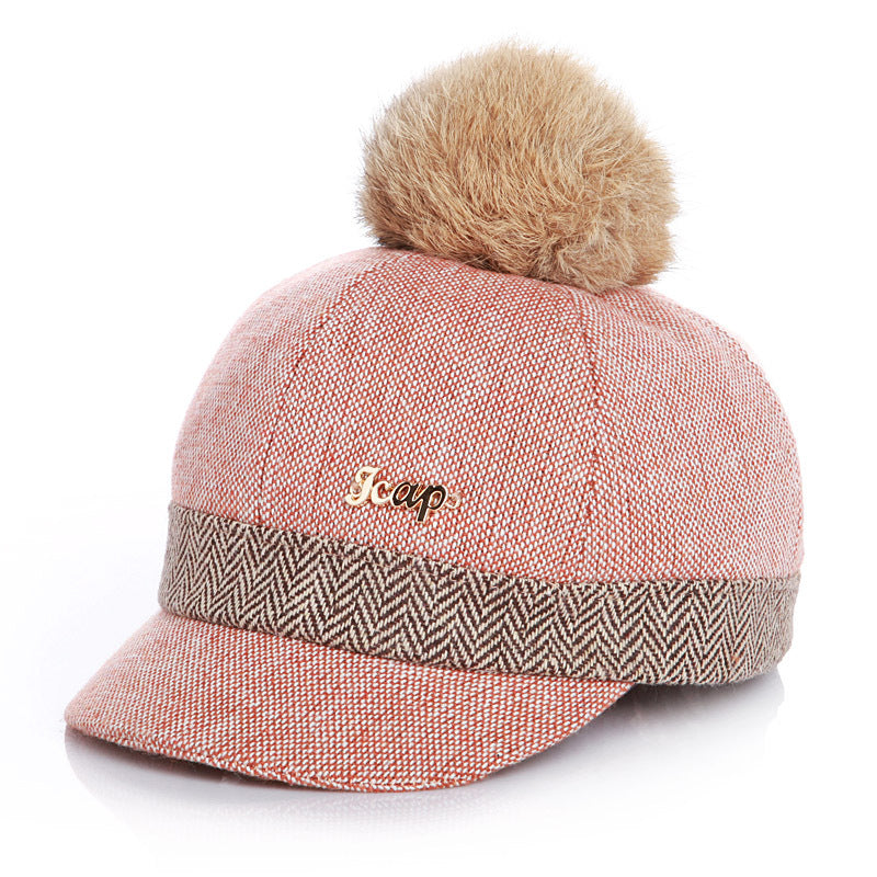 Autumn And Winter Children's  Fashion Rabbit Hair Ball Baseball Hat Equestrian Hat